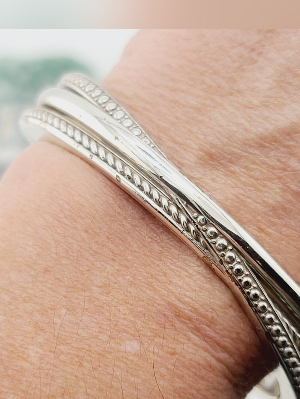 $88 Brighton "Neptune's Rings Narrow Hinged Bangle" w Swarovski Crystal Rows!
